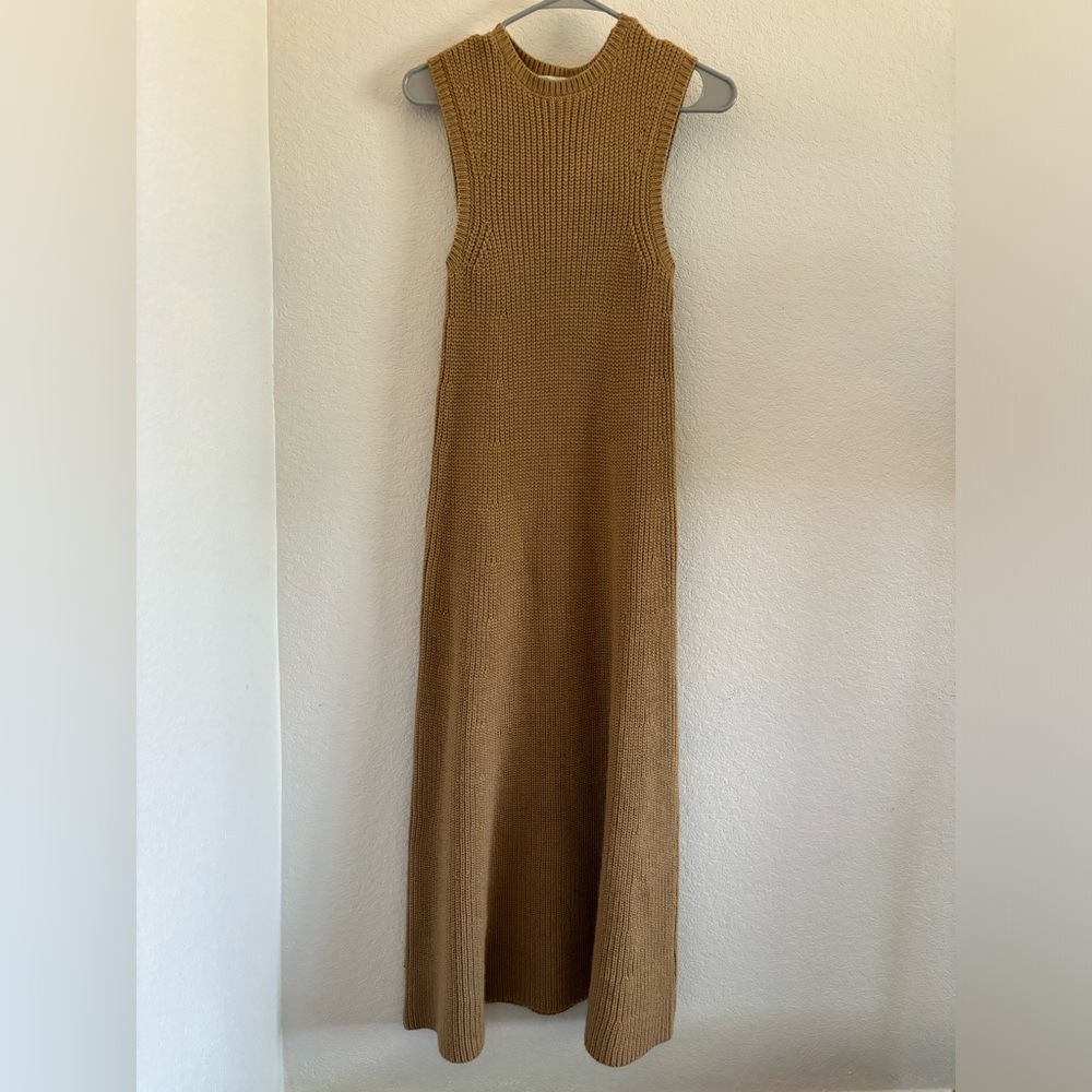 ZARA Knit Sweater Dress Camel Tan Maxi A-Line